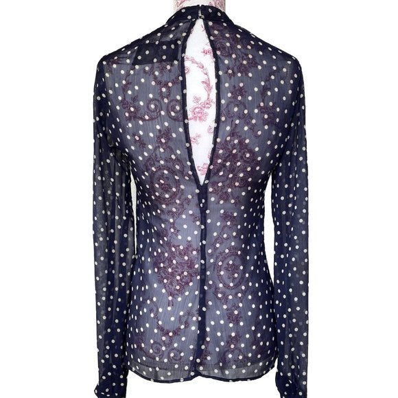 Reformation Sheer Navy Polka Dot Blouse XS - Picture 2 of 5